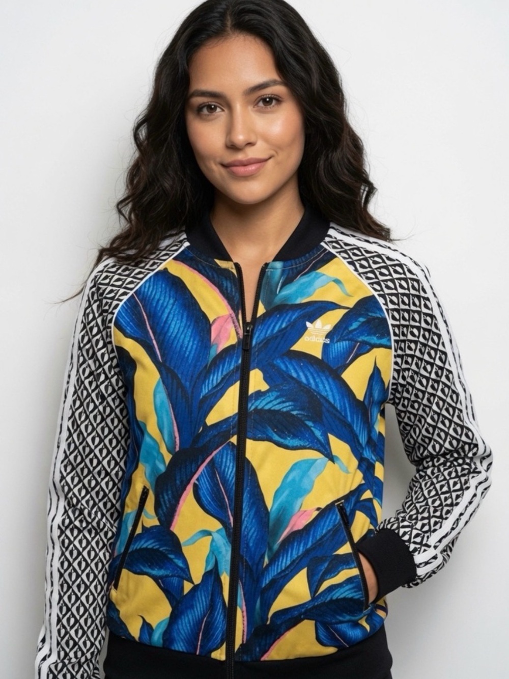 Adidas x FARM Rio Leaf Brazil Blue & Yellow Track Jacket Women’s Size Small
